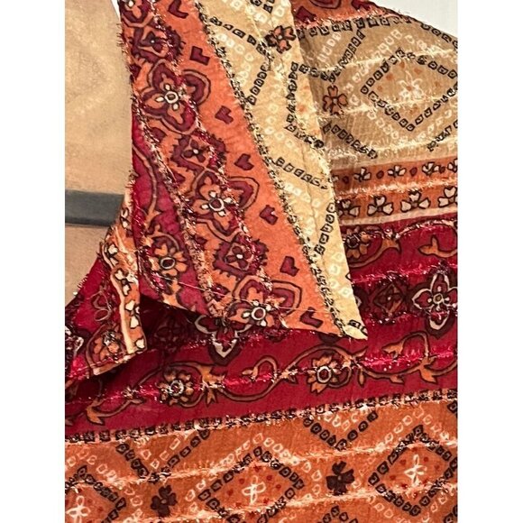 Retro Floral Jacket 10 Red Boho Striped Aztec Classic Chic Fuzzy Western 80s - Picture 8 of 12